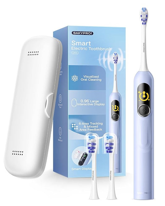 Electric Toothbrush with AI Smart Screen for Adults Kids Teens | 150-Day Battery, Real-Time Brushing Map | Whitening Mode, 3-Min Timer, Travel Case | Family Sonic Toothbrush (G5S Blue)