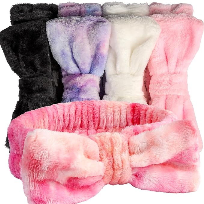Teenitor Spa headband, Makeup Headband Set, Soft Fuzzy Bow Hair Bands for Washing Face, Facial Skincare Headbands for Teen Girls, Fluffy Hair Bands for Women