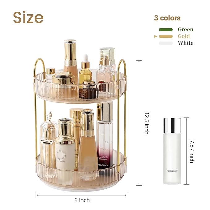 Rotating Makeup Organizer for Vanity 2 Tier,(Gold)