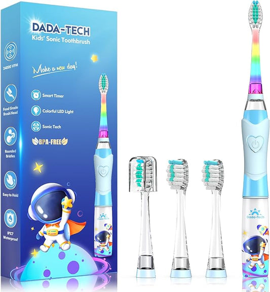 Kids Electric Toothbrush Toddler Toothbrush Age 2-4-8-12 Electric Toothbrush Kids with Timer Rainbow LED Light Up Vibrating Toothbrush Battery Operated Childrens Sonic Tooth Brush (Astronauts Blue)