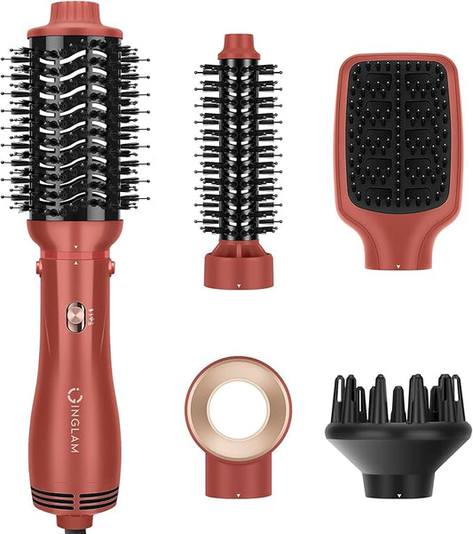 IG INGLAM Blow Dryer Brush Set, 5-in-1 Multi-Styler for Drying, Salon Blowouts, Smooth Curls, Sleek Styles, Ionic Hot Air Brush with Soft Tufts & Nylon Bristles for Frizz-Free Hair, Strawberry Bronze