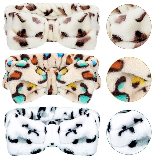 3 Pcs Towel Headbands for Women Headband for Washing Face Facial Hair Band Skincare Microfiber Bowtie Headband Makeup Terry Cloth Headbands Spa Shower Hair Band for Women Girls (Vivid Patterns)