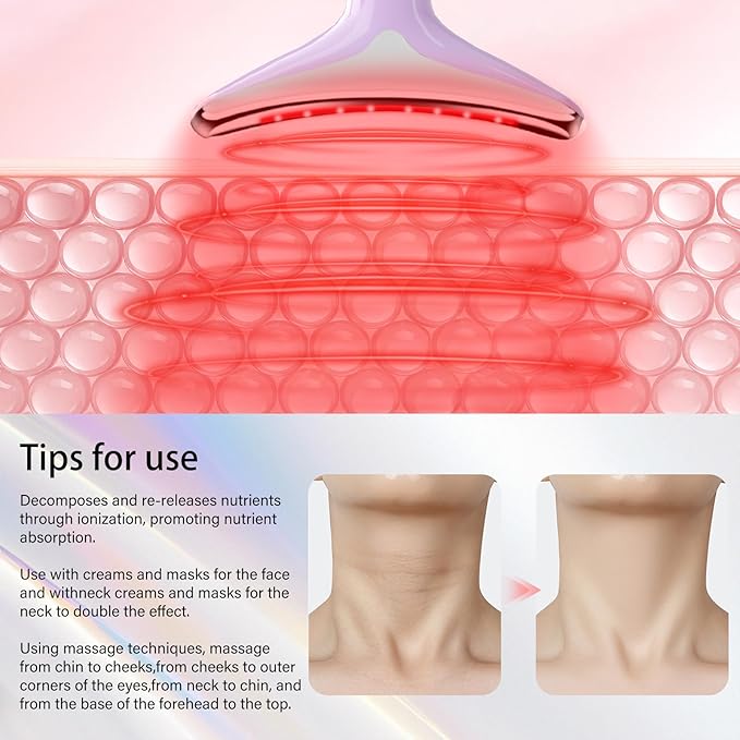 Neck&Face Massager with 7 Colors-Multi-Functional Skincare Tool,Home Beauty Device for Wrinkles&Relaxation (Purple)