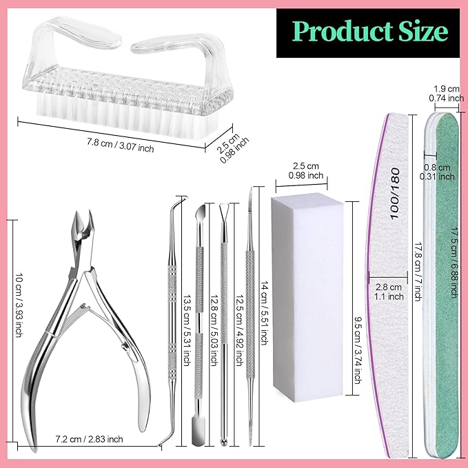 FANDAMEI Manicure Kit, Nail Files 100/180, Cuticle Nippers, Nail Buffer Block, Cuticle Pusher, Cuticle Peeler, Ingrown Toenail Tool, Toenail File, Nail Care Kit, Nail Tools for Manicure, White