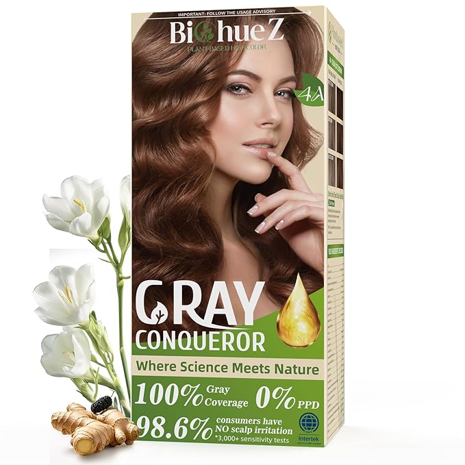Permanent Hair Dye Gray Coverage Hair Dye PPD-Free Hair Color Kit 4A Cream Latte Brown