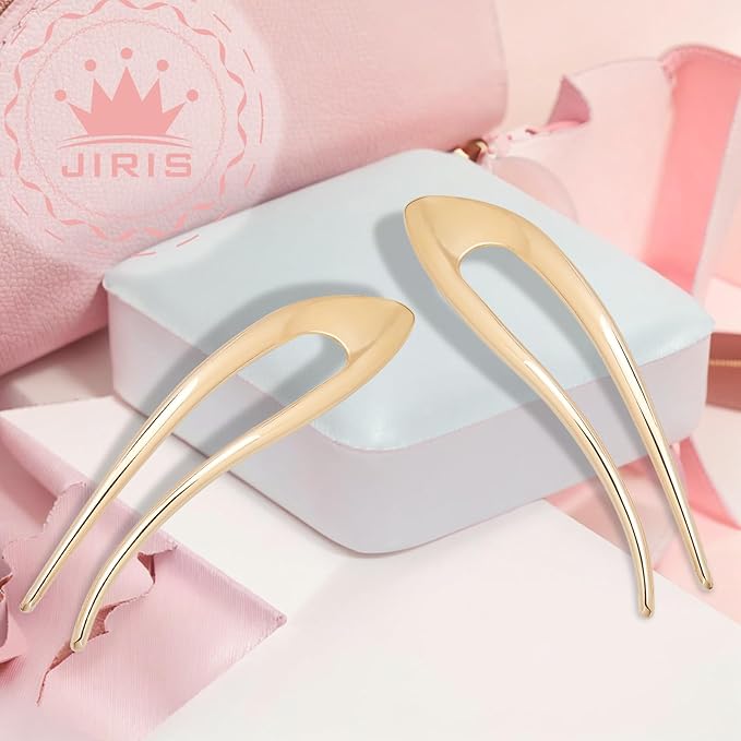 2PCS 5Inch French Hair Pins Large U-Shaped Pins for Women and Girls Fashion Metal Hair Pin French Twist Hair Pins for Buns, Updos,Stylish and Functional(set6-gold)