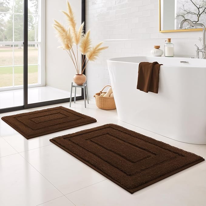GRANNY SAYS Bathroom Rugs Sets 2 Piece,Soft Bath Mats for Bathroom, Bath Rugs Non Slip Washable, Absorbent Bath Rug for Tub, Shower and Toilet, Bath Mat Set (Brown, 20" x 32" + 16" x 24")