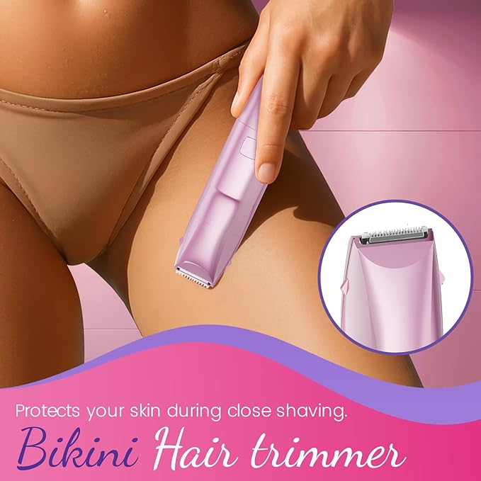 Bikini Trimmer for Women 2 in 1 Electric Razors for Women - Wet and Dry Electric Lady Shaver, Smooth Facial Hair Remover and Body Hair Trimmer for Bikini,Leg, Underarm, Face, Private Area (Rose)