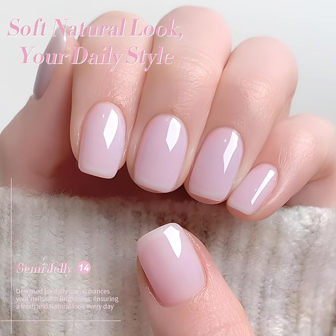 Born Pretty Jelly Gel Nail Polish,Soft Mist Pink Purple Sheer Crystal Translucent Gel Nail, Gel Polish Soak Off LED U V Nail Gel, Nail Art DIY for Home Salon Manicure 15ML