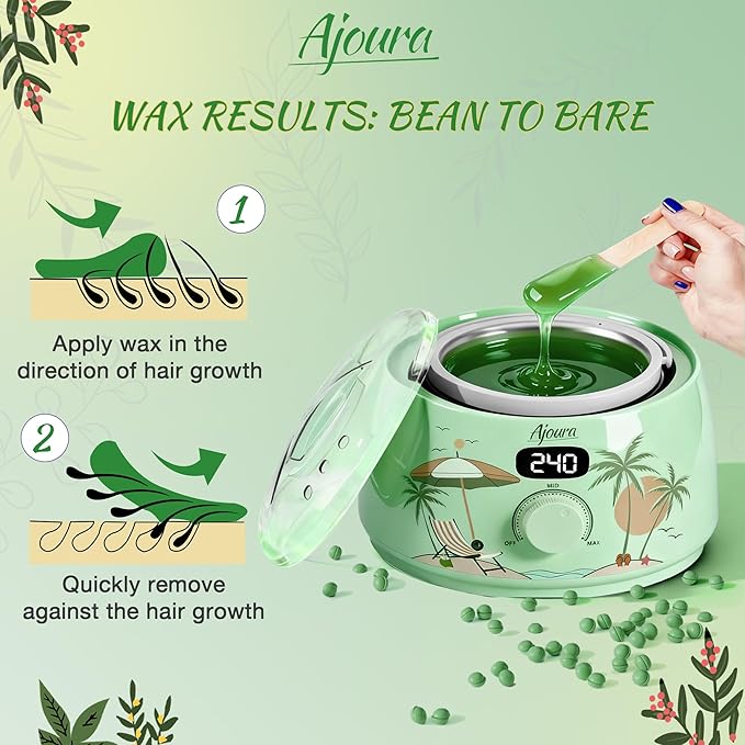 Ajoura Digital Wax Warmer Kit - 10-Min Quick Heat Hair Removal System with Precision Temp Control, Includes 30 Wax Sticks for Women Men, Home Salon Use(Light Green)
