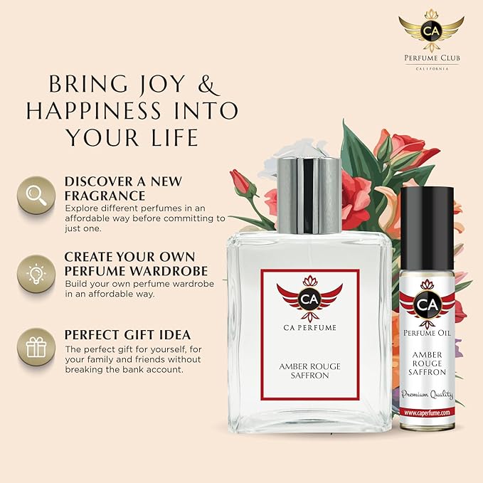 CA Perfume Amber Rouge Saffron For Women & Men Parfum Spray Bottle 3.4 Fl Oz/100ml-X1