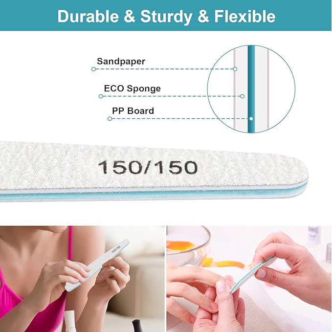 Diesisa 15pcs 150/150 Grit Nail Files for Natural Nails, Double Sided Emery Boards for Nails, Professional Nail Files for Acrylic Nails for Home & Salon (limas para manicura)