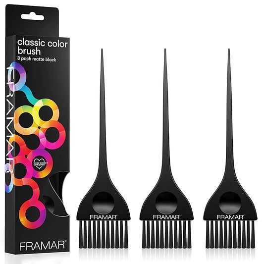 FRAMAR Black Hair Color Brush Set - Hair Coloring Brush for Hair Dye, Color Brushes for Hair Salon, Tint Brush for Dyeing Hair, Tint Brushes, Brochas Para Tinte De Cabello - 3 Pack Matte
