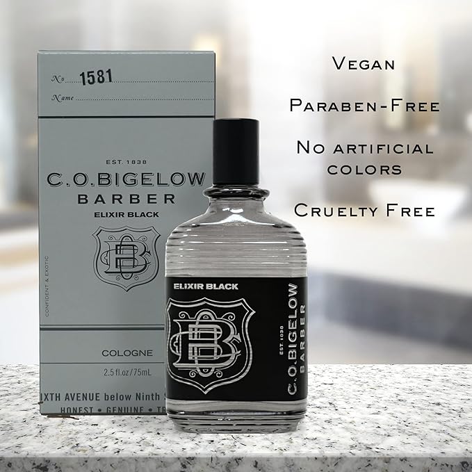 C.O. Bigelow Elixir Black Cologne for Men, Musk & Vanilla Fragrance, Long Lasting Men's Cologne, Elixir Perfume for Men, 2.5 Fl Oz
