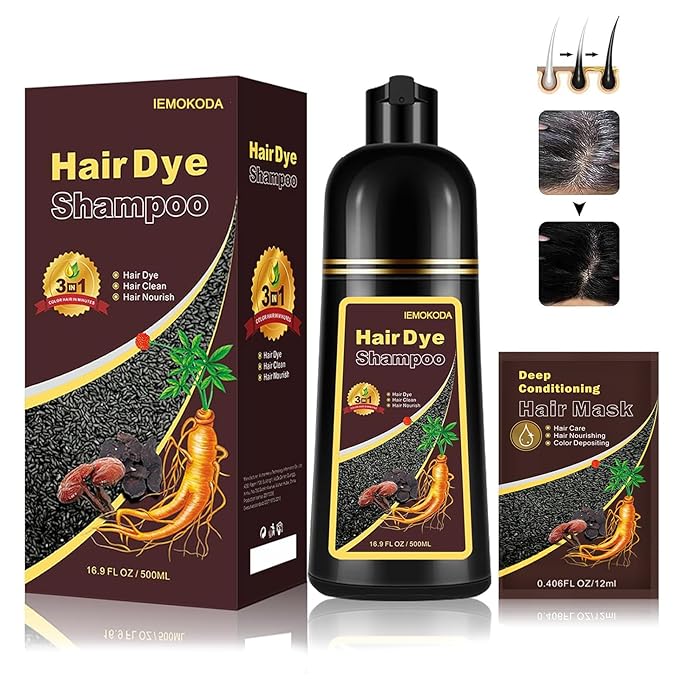 Fvquhvo Instant Black Hair Shampoo, Hair Color Shampoo for Gray Hair, Black Hair Dye Shampoo 3 in 1, Shampoo Hair Dye & Champu Para Canas, Colors in Minutes, Easy to Use, 16.90 Fl Oz