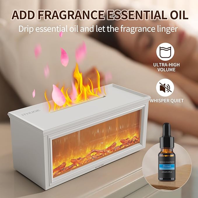 Fireplace Flame Air Aromatherapy Diffuser,7 Colors Aromatherapy Essential Oil Diffuser,280ml Ultrasonic Aroma Humidifier with Timer for Home,Bedroom,Office,Yoga (HY-05W)
