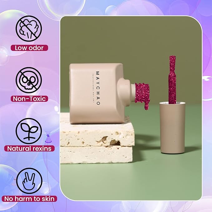 MAYCHAO 15ML Burgundy Glitter Gel Nail Polish 1Pc Burgundy Red Shimmer Gel Polish Soak Off UV LED Nail Polish Nail Art Starter Manicure Salon DIY at Home, 0.5 OZ