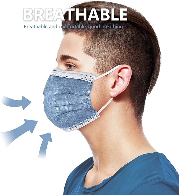 akgk Disposable Face Masks 100Pcs, 3 Layer Protective Face Mask Navy Blue Face Masks 100Pcs
