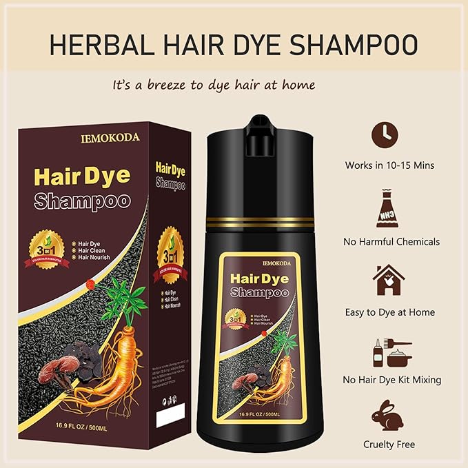 Fvquhvo Cherry Brown Hair Dye Shampoo, Hair Color Shampoo for Women Men, Colors in Minutes, Long Lasting Brown Hair Dye, Champu Para Pintar el Cabello, Easy to Use 16.90 Fl Oz