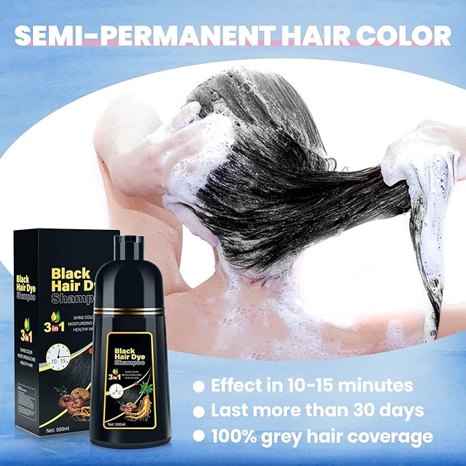 IIIMEIDU Hair Dye Shampoo for Gray Hair Coverage, 3 in 1 Natural Black Dye for Women Men, 500ml