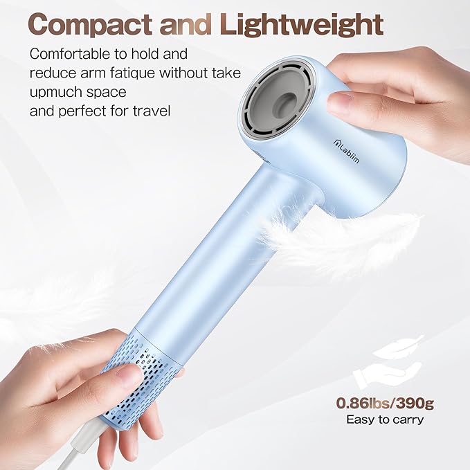 Hair Dryer, High-Speed Ionic Low Noise Blow Dryer with Brushless Motor for Fast Drying, Thermo-Control Quiet Compact Hair Blow Dryer, Hairdryer with 1 Nozzle Attachments for Home Salon Travel