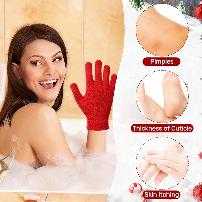 48 Pcs Red and Green Exfoliating Gloves Shower Gloves Bulk Double Sided Body Scrub Exfoliate Glove for Women & Men Bath Shower Beauty Spa Massage Scrubber Christmas Stocking Stuffing Gifts