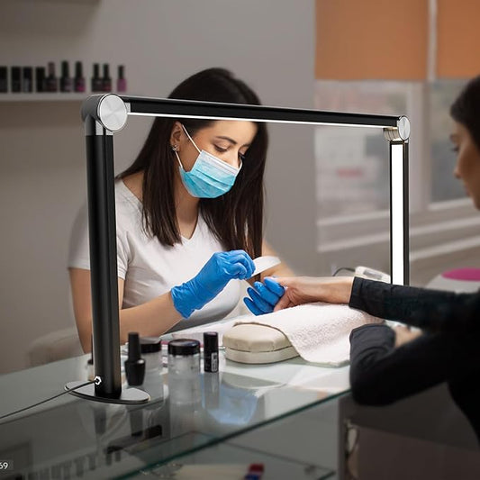 Nail Tech Lamp for Desk，30" 48W Professionals Led Light, Desk Lamp for Lash Eyelash Extension,Color Temperature 2700K-6000K,Full fold Makeup lamp,Salon&Home(Black)