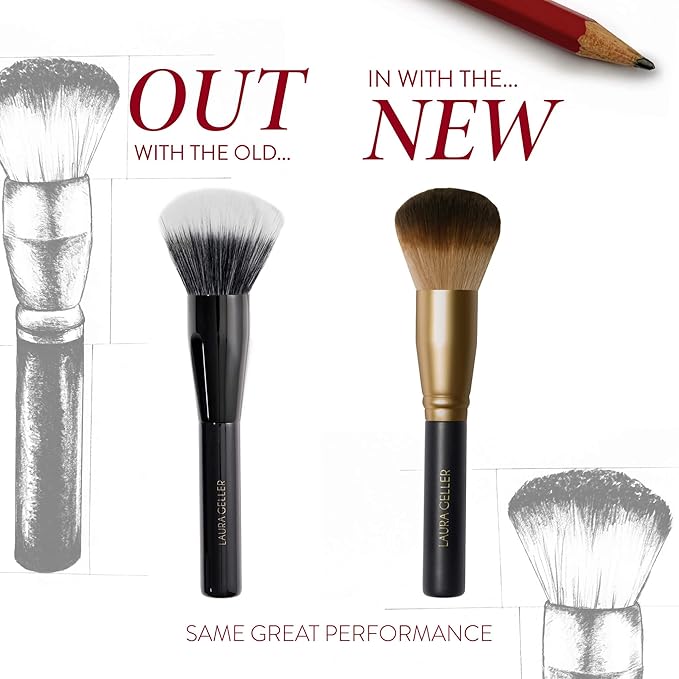 LAURA GELLER Full Face Powder Makeup Brush with Wooden Handle in Midnight Black – Foundation, Setting Powder, Blush, Bronzer, Highlighter and Luminizers – Sheer, Even Application and Blending Makeup