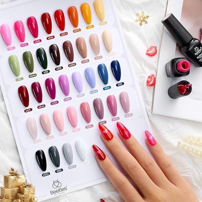 beetles Gel Polish 44pcs Winter Gel Nail Polish Set 36 Colors Brown Burgundy Red Blue Purple Green Black White with Base Top Coat UV LED Needed Salon DIY at Home Christmas Gift for Women Colorful Muse