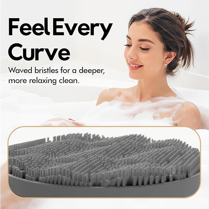 Silicone Body Scrubber - Loop Fin Bristles Loofah for Gentle Exfoliating & Lathering with Body Scrub & Wash, Durable & Hygienic, Deep Cleansing Exfoliator for All Skin Types - Shower Essential