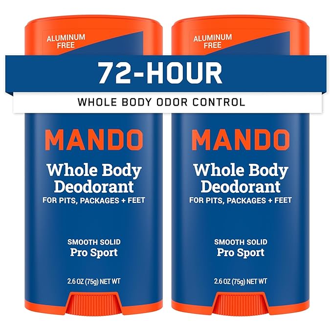 Mando Whole Body Deodorant For Men - Smooth Solid Stick - 72 Hour Odor Control - Aluminum Free, Baking Soda Free, Skin Safe - 2.6 ounce (Pack of 2) - Pro Sport
