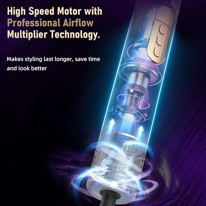 6 in 1 Hot Air Brush & Hair Dryer–High-Speed Hair Dryer Brush with Auto Wrap Curlers, Hot Air Styler Wrap Fast Drying & Frizz-Free Styling, No Heat Damage, Volumizing with Travel Bag