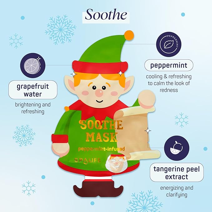 SpaLife Beauty Santa’s Workshop Christmas Face Mask Bundle | Korean Facial Masks | Hydrating, Soothing and Firming Sheet Mask Set | Christmas Face Masks for Women | Spa Party Favors | 12 Pack