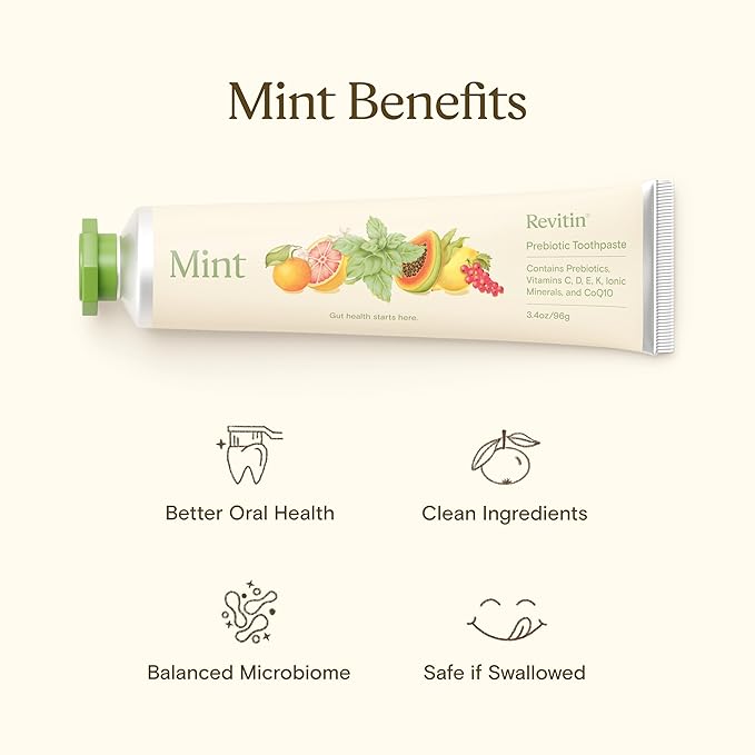 Revitin Toothpaste | Fluoride-Free Prebiotic Mint Tooth Gel | No SLS, Gluten Free, Dye Free, GMO Free, No Sweeteners | Non-Toxic, Kid Approved, Pack of 5