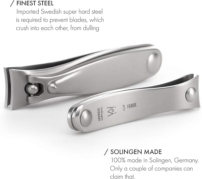 GERMANIKURE Nail Clippers Set in Brown Leather Case – Ethically Made in Solingen Germany, FINOX Stainless Steel Tools – Professional Quality Manicure & Pedicure Kit