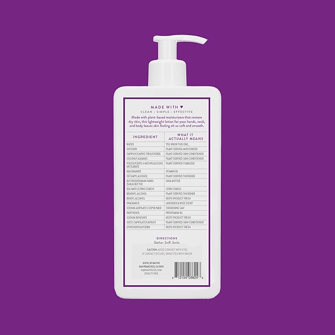 Native Body Lotion Contains Naturally Derived Plant-Based Moisturizers for Women and Men | Restores Dry Skin, Lavender & Rose, 16.5 fl oz