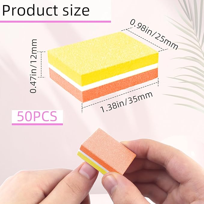 50 Pcs Sponge Nail Buffers,100/180 Grit Mini Nail Files,Mini Buffer Block Nail File for Acrylic & Natural Nails,Double-Sided Buffing Blocks for Manicure & Pedicure,Salon & Home Use(Yellow and Orange)