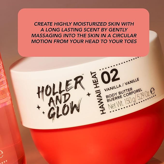 Holler and Glow Hawaii Heat Body & Hair Mist, Warm Vanilla, Peony & Amber Scent, Long-Lasting Daily Fragrance, Lightweight, Vegan, Cruelty-Free, Alcohol-Free, Hydrating Hair Perfume, 8.11 Fl Oz
