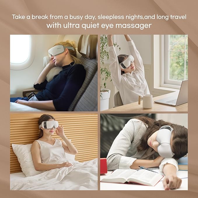 HubiCare Ultra Quiet with Double Pad Eye Massager, under 30dB Heat & Cooling for Enhanced Comfort, Airbag and Bluetooth Music for Dark Circles, Dryness, Relieve Strain and Migraine Relief Relaxation