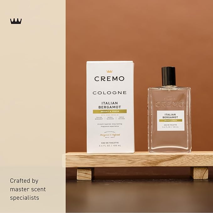 Cremo Cologne For Men - Italian Bergamot Mens Cologne Spray, A Combination of Italian Bergamot, Neroli Blossom, and Fresh Vetiver, Multi-Layered Signature Men's Fragrances, 3.4 Fl Oz