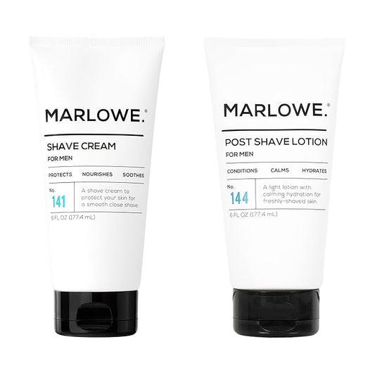 MARLOWE. Shave Cream No. 141 & Post Shave Lotion No. 144 – 6oz Each – Conditioning Shave Cream & Aftershave Lotion for Smooth, Soothing, Close Shave – Men's Shaving Kit Essentials, 2-Pack