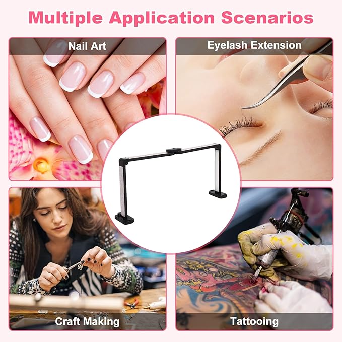 34in Half Moon Light for Nail Desk, Foldable LED Lamp for Nail Art, Tattooing, Craft Making, Stepless Dimming, 3000-6000K Color Temperature Adjustment, 456 Light Beads, White with Diamond