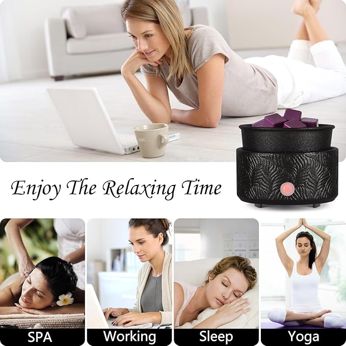 Electric Wax Melt Warmer 4-in-1 Candle Warmer for Scented Wax Melter Cute Ceramic Fragrance Wax Burner for Home Office Bedroom Deco Gift for Women Black