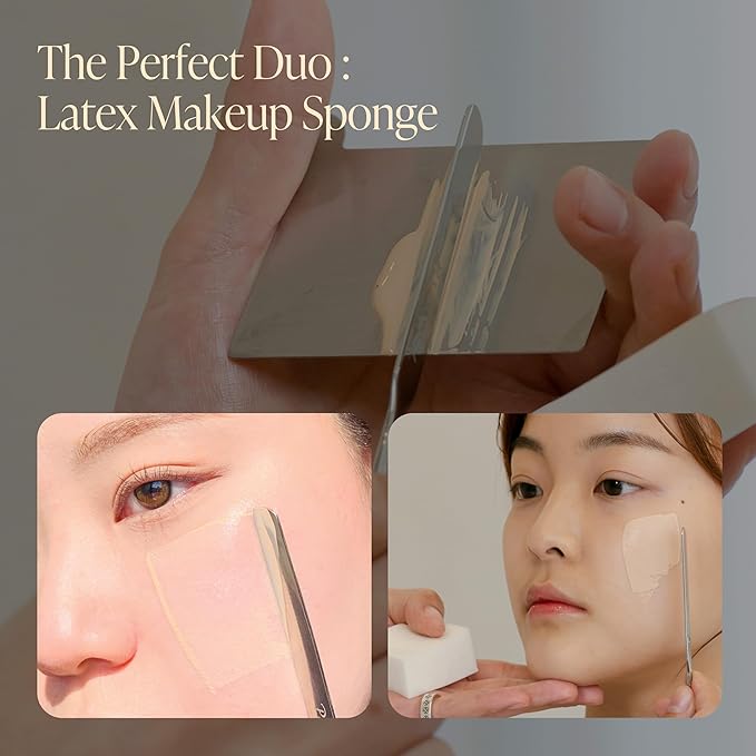 Piccasso FB11 Foundation Brush Makeup Set – FB11 Spatula Foundation Brush & 6P Latex Round Makeup Sponges, Seamless Coverage, Dewy & Matte Finish, Korean Makeup Tools for Flawless Skin
