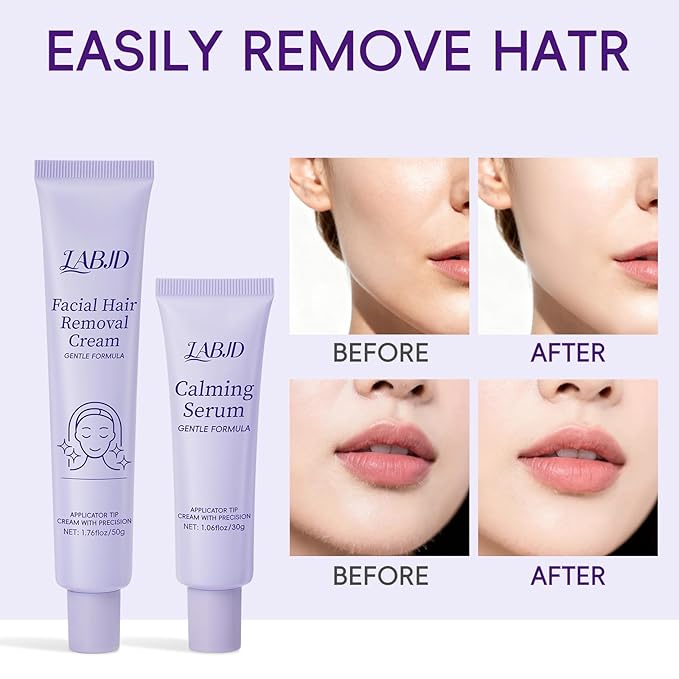 Facial Hair Removal Cream for Women – Depilatory & Post Care Soothing Cream, 5 Min Painless & Fast Face Hair Remover from Chin, Upper Lip, and Sideburns, Gentle Plant Formula for Sensitive Skin