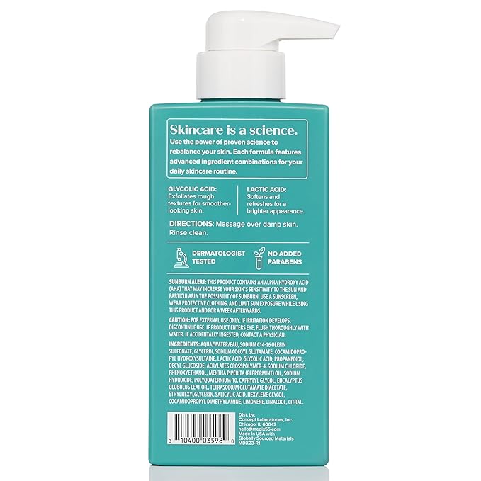 Medix 5.5 Exfoliating AHA Glycolic Acid Face & Body Wash Cleanser + Collagen Moisturizing Body Cream Lotion Skin Care 2PC Set | Alpha Hydroxy Acid & Lactic Acid Foaming Body Wash & Face Wash, 2-PC