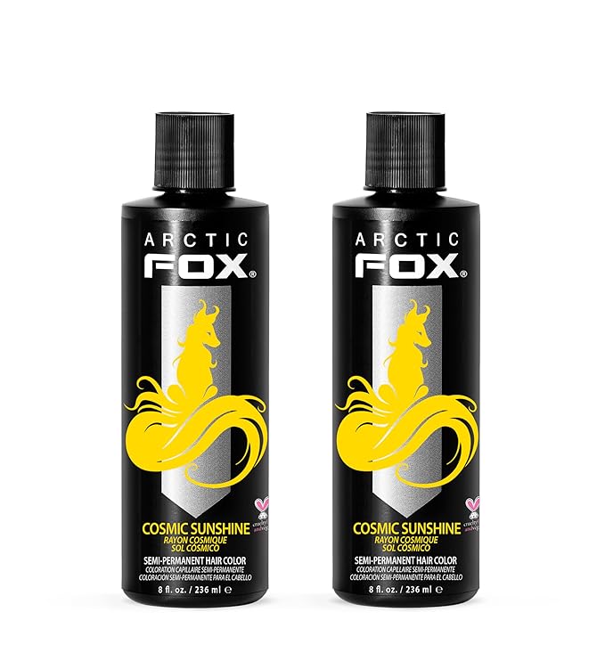 Arctic Fox Semi-Permanent Hair Dye, Vegan & Cruelty-Free, Vibrant Yellow Color, Conditioning Formula, Ammonia-Free, Peroxide-Free, For All Hair Types, Cosmic Sunshine, 8 Fl Oz (Pack of 2)