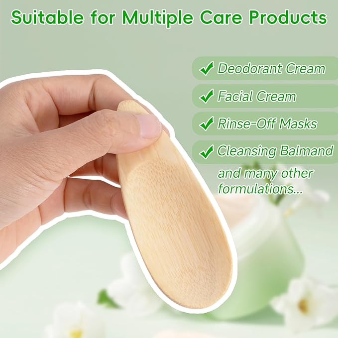 2 Pcs Deodorant Applicators, Bamboo Cream Applicator, Multifunctional Makeup Spatula, Mini Spoon for Mud Cosmetic Clay, Deodorant Cream, Mask (Bamboo, 1.57x3.94inch)