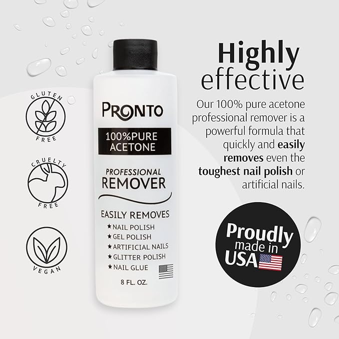 Pronto 100% Acetone Gel Nail Polish Remover - Gel Polish Remover for Nails | Acetone Nail Polish Remover & Acrylic Nail Remover for Removal of Glue, Gel & Dip | Gel Nail Remover, 12 Fl oz