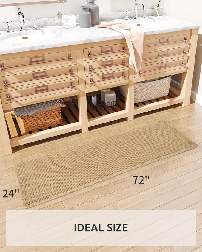 tchdio Waffle Bath Mat-Runner Rug, Super Absorbent Non Slip Bath Mats for Bathroom Machine Washable Long Rugs with Tassels, Bath Rugs for Bathroom Floor Beside Tub, 2' x 6'